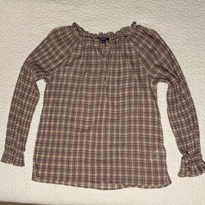 Chaps Purple Plaid Peasant Blouse | Size L | Summer Blouse | Flowy